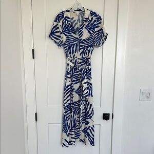 H&M Blue and White Button Up Sundress with Waist Tie